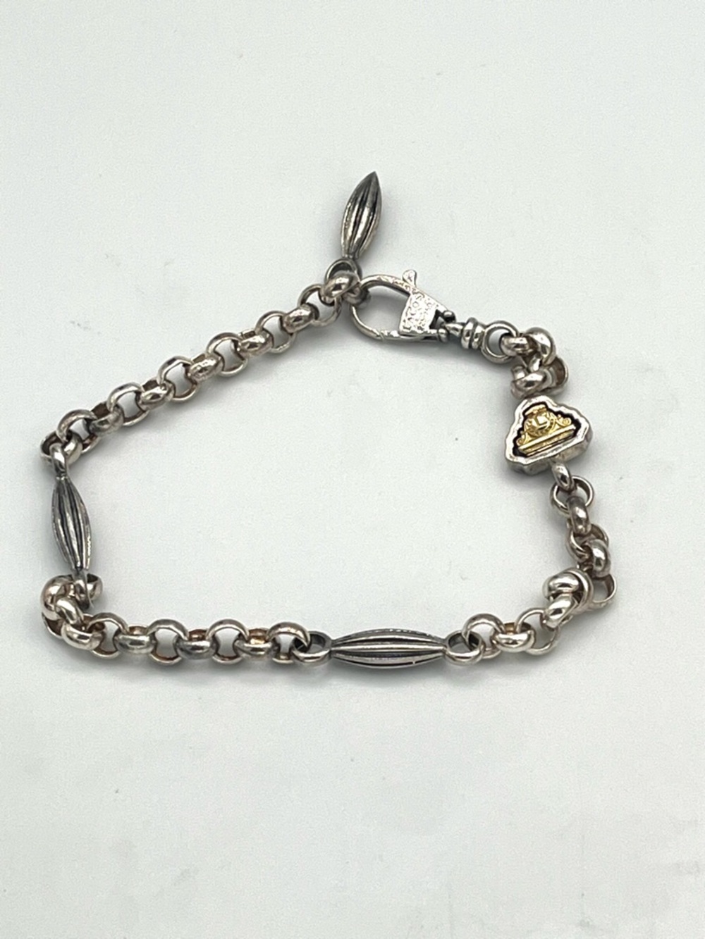 Lagos Caviar 18k Gold Accent on Sterling Silver Chain Bracelet 8” Adjustable